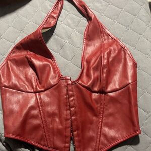 Red Faux Leather Halter Top